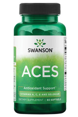 Swanson ACES dietary supplement bottle with vitamins A, C, E, and selenium for antioxidant support.