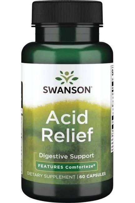 Swanson Acid Relief dietary supplement, 60 capsules, supports digestion and overall wellness with Comforteze.