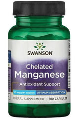 Swanson Chelated Manganese supplement bottle, 10 mg per capsule, 180 capsules for optimal health support.