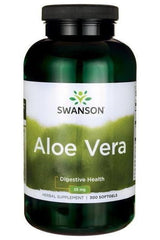 Swanson Aloe Vera dietary supplement bottle for digestive health, 300 softgels, 25 mg per serving.