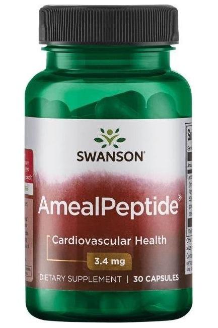 Swanson AmealPeptide dietary supplement bottle, 3.4 mg, 30 capsules for cardiovascular health.