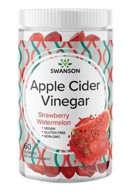 Swanson Apple Cider Vinegar Gummies with Strawberry Watermelon flavor, 60 count, vegan and gluten-free.