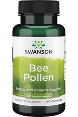Swanson Bee Pollen 400 mg dietary supplement for energy and immune support, 100 capsules bottle.