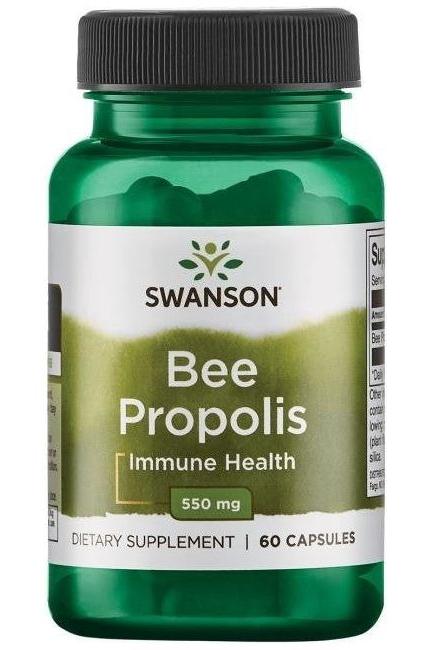 Swanson Bee Propolis 550 mg dietary supplement bottle with 60 capsules for immune health.