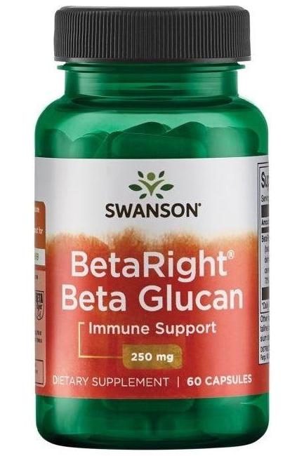 Swanson BetaRight Beta Glucan bottle, 250 mg, 60 capsules, dietary supplement for immune support.