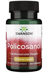 Swanson Policosanol dietary supplement bottle for cardiovascular health, 10 mg per capsule, 60 capsules.