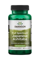 Swanson Full Spectrum Japanese Ashitaba supplement bottle, 500mg per capsule, 60 capsules, antioxidant support.