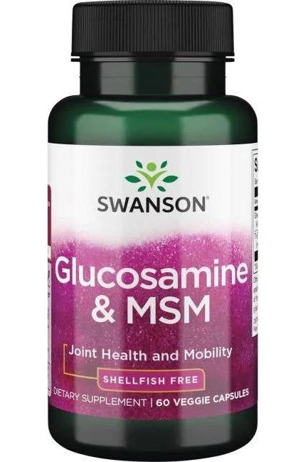 Swanson Glucosamine & MSM capsules for joint health and mobility, shellfish free, 60 veggie capsules.