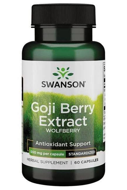 Swanson Goji Extract 500 mg bottle, 60 capsules for immune support and antioxidant benefits.