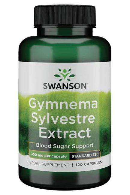 Swanson Gymnema Sylvestre Extract, 300 mg - Blood sugar support dietary supplement in green bottle, 120 capsules.