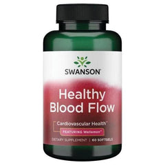 Swanson Healthy Blood Flow supplement bottle supporting cardiovascular health with Wellmon, 60 softgels.