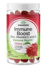 Swanson Immune Boost Cherry Gummies, 60-count, supports immune health with zinc and vitamins C and D.