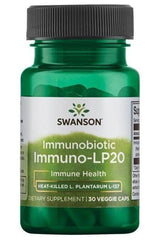Swanson Immunobiotic Immuno-LP20 supplement bottle, 30 veggie caps for immune health support.