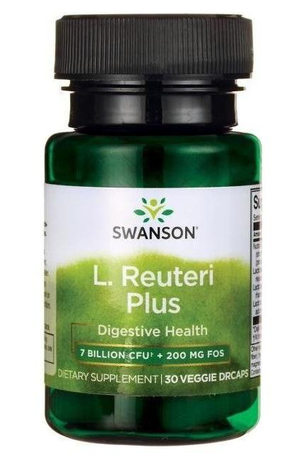 Swanson L.Reuteri Plus dietary supplement bottle for digestive health with 30 veggie drcaps. Swanson L.Reuteri Plus dietary supplement bottle for digestive health with 30 veggie drcaps.