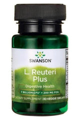 Swanson L.Reuteri Plus dietary supplement bottle for digestive health with 30 veggie drcaps.