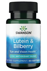 Swanson Lutein & Bilberry eye health supplement bottle with 60 softgels for vision support.