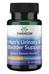 Swanson Men's Urinary & Bladder Support supplement bottle with 30 veggie caps for prostate health and urinary comfort.