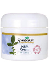 Swanson MSM Cream in a 59 ml jar, designed for healthy, radiant skin, paraben-free with organic sulfur.
