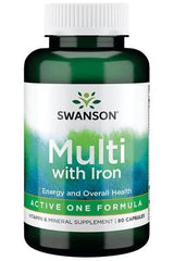 Swanson Multi with Iron vitamin supplement bottle for energy and overall health, 90 capsules.