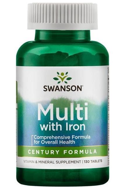 Swanson Multi with Iron supplement bottle, featuring 130 tablets for overall health and wellness.
