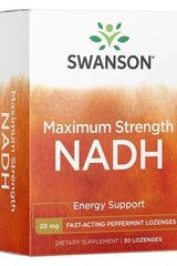 Swanson Maximum Strength NADH energy support lozenges, 20 mg, fast-acting peppermint flavor, 30 count