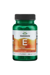 Swanson Natural Vitamin E 200 IU softgels, antioxidant supplement for skin and heart health.