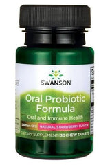 Swanson Oral Probiotic Formula bottle, 30 chew tablets for oral and immune health with natural strawberry flavor.