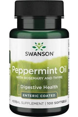 Swanson Peppermint Oil with Rosemary and Thyme, 100 softgels for digestive health and relaxation.