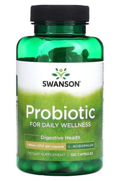 Swanson Probiotic supplement for daily wellness, 1 billion CFU, supports digestive health and gut balance.
