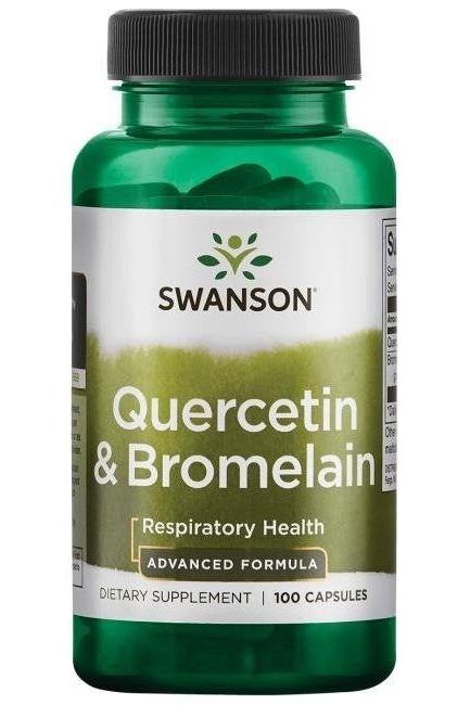 Swanson Quercetin & Bromelain dietary supplement for respiratory health, contains 100 capsules, advanced formula.