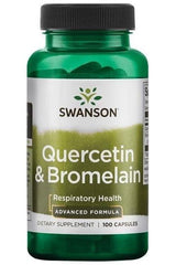 Swanson Quercetin & Bromelain dietary supplement for respiratory health, contains 100 capsules, advanced formula.