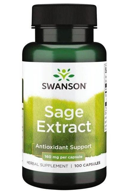 Swanson Sage Extract bottle, herbal supplement with antioxidant support, 160 mg per capsule.