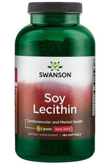 Swanson Soy Lecithin softgels, supporting cardiovascular and mental health, 180 count, dietary supplement.