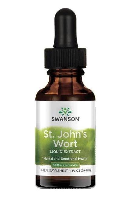 Swanson St. John's Wort liquid extract bottle, 29.6 ml for mental and emotional health support.