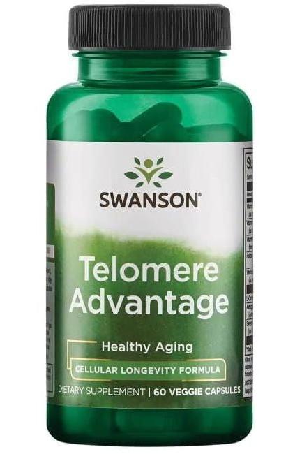 Swanson Telomere Advantage bottle, 60 veggie capsules for healthy aging and cellular longevity support.