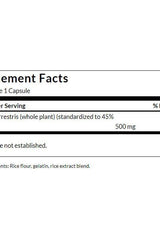 Supplement facts for Swanson Tribulus Terrestris Extract, showing ingredient details and dosage per capsule.