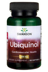Swanson Ubiquinol dietary supplement for cardiovascular health in a 100 mg bottle containing 60 softgels.