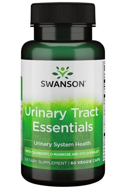 Swanson Urinary Tract Essentials dietary supplement bottle with 60 veggie caps for urinary system health.