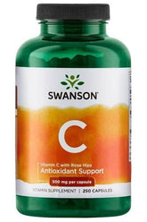 Swanson Vitamin C with Rose Hips bottle, 500 mg per capsule, 250 capsules for antioxidant support