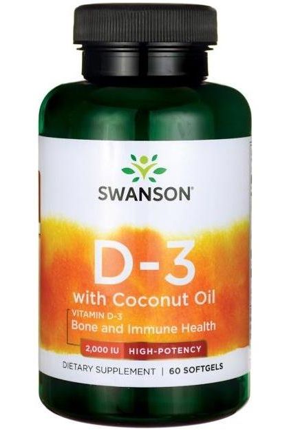 Swanson - Vitamin D-3 with Coconut Oil, 2000 IU - 60 softgels - Nutri.se