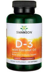 Swanson - Vitamin D-3 with Coconut Oil, 2000 IU - 60 softgels - Nutri.se