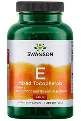 Swanson Vitamin E Mixed Tocopherols supplement, 250 softgels, powerful antioxidant for immune and heart health.