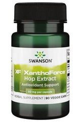 Swanson XanthoForce Hop Extract bottle, 90 veggie caps for antioxidant support, 50 mg per capsule.