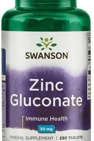 Swanson Zinc Gluconate 30 mg dietary supplement for immune health in a green bottle