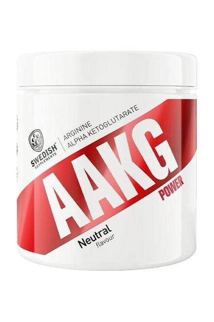 Swedish Supplements AAKG Power supplement container, 250 g, neutral flavor, promoting muscle recovery and circulation.