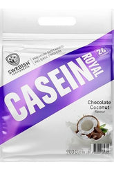 Swedish Supplements Casein Royal 900 g protein powder in Chocolate Coconut flavor packaging.