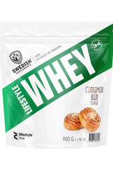 Swedish Supplements Lifestyle Whey in Cinnamon Bun flavor, 900g pack for muscle recovery and growth.