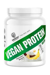 Swedish Supplements Vegan Protein Deluxe in Chocolate Banana flavor, 750 g, ideal for snacks and high protein intake.