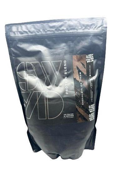 SWYD Protein Blend packaging featuring chocolate flavor, perfect for vegan and non-vegan diets, high-quality nutrition.