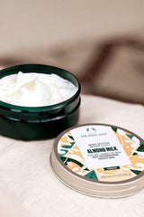 The Body Shop Almond Milk Body Butter in green jar for moisturizing dry skin, 200 ml.